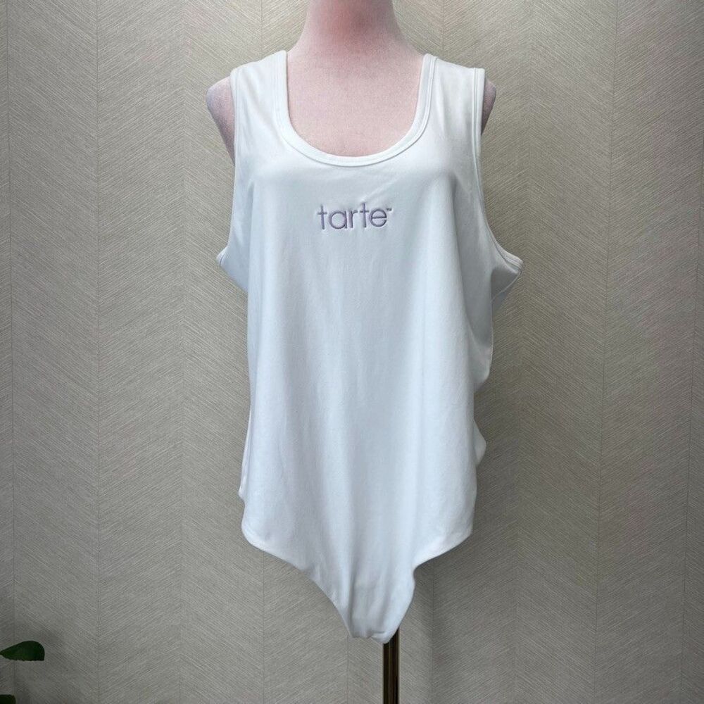 Nuuds Wide Strap Stretch White Knit Embroidery "Tarte" Bodysuit Womens Size 3X